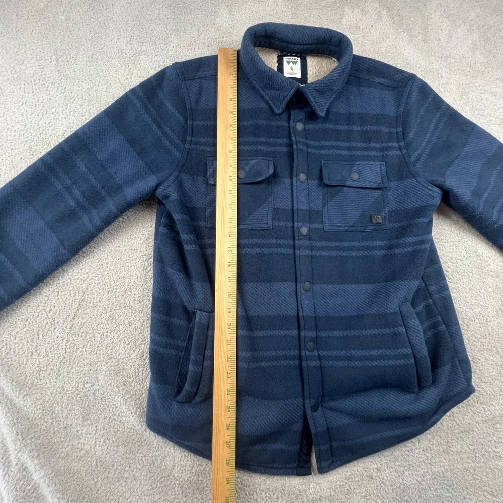 Voyager Mens Blue Striped Sherpa Lined Fleece Shirt Jacket‎ Shacket Medium